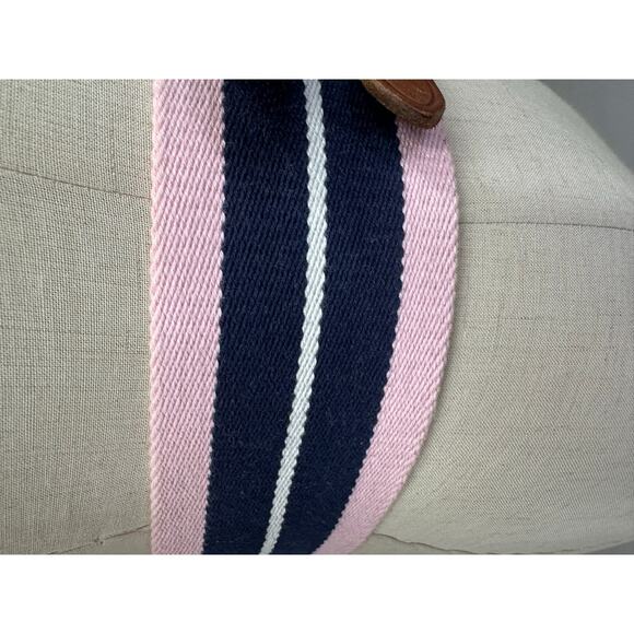 Polo Ralph Lauren Pink Navy Striped Webbed Canvas Double Buckle Belt Size Small - Picture 8 of 16